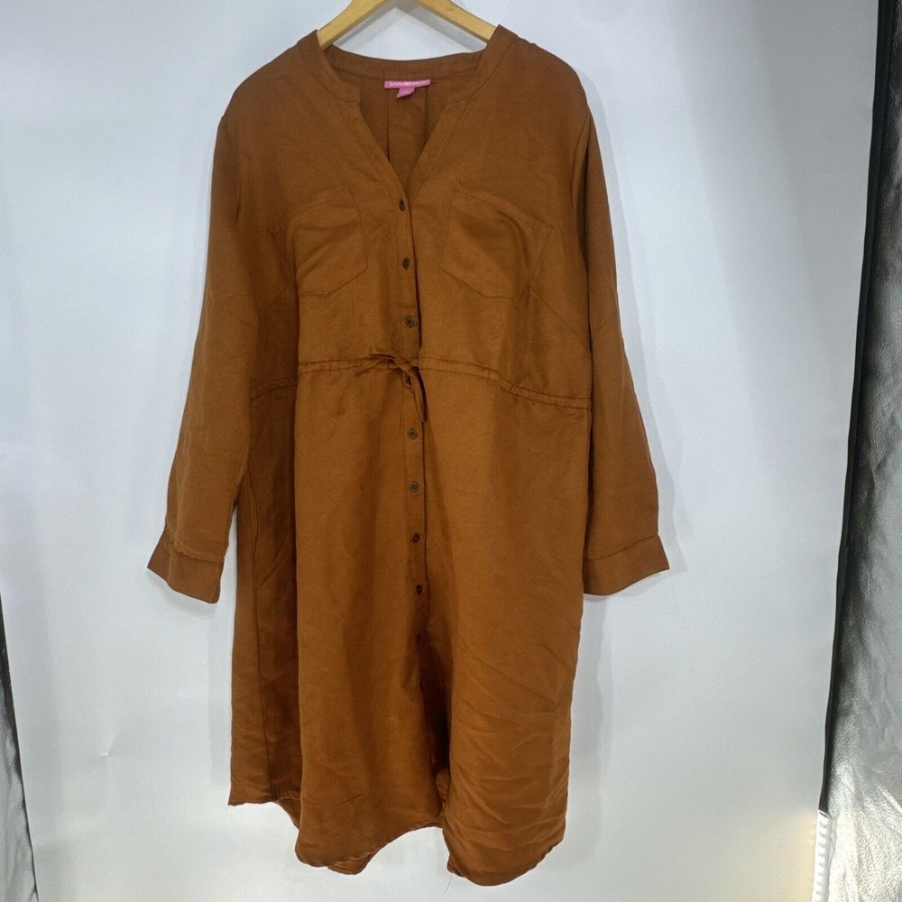 Woman Within Faux Suede Shirt Dress Cognac Brown‎ Drawstring Waist 20W 05-3931-2